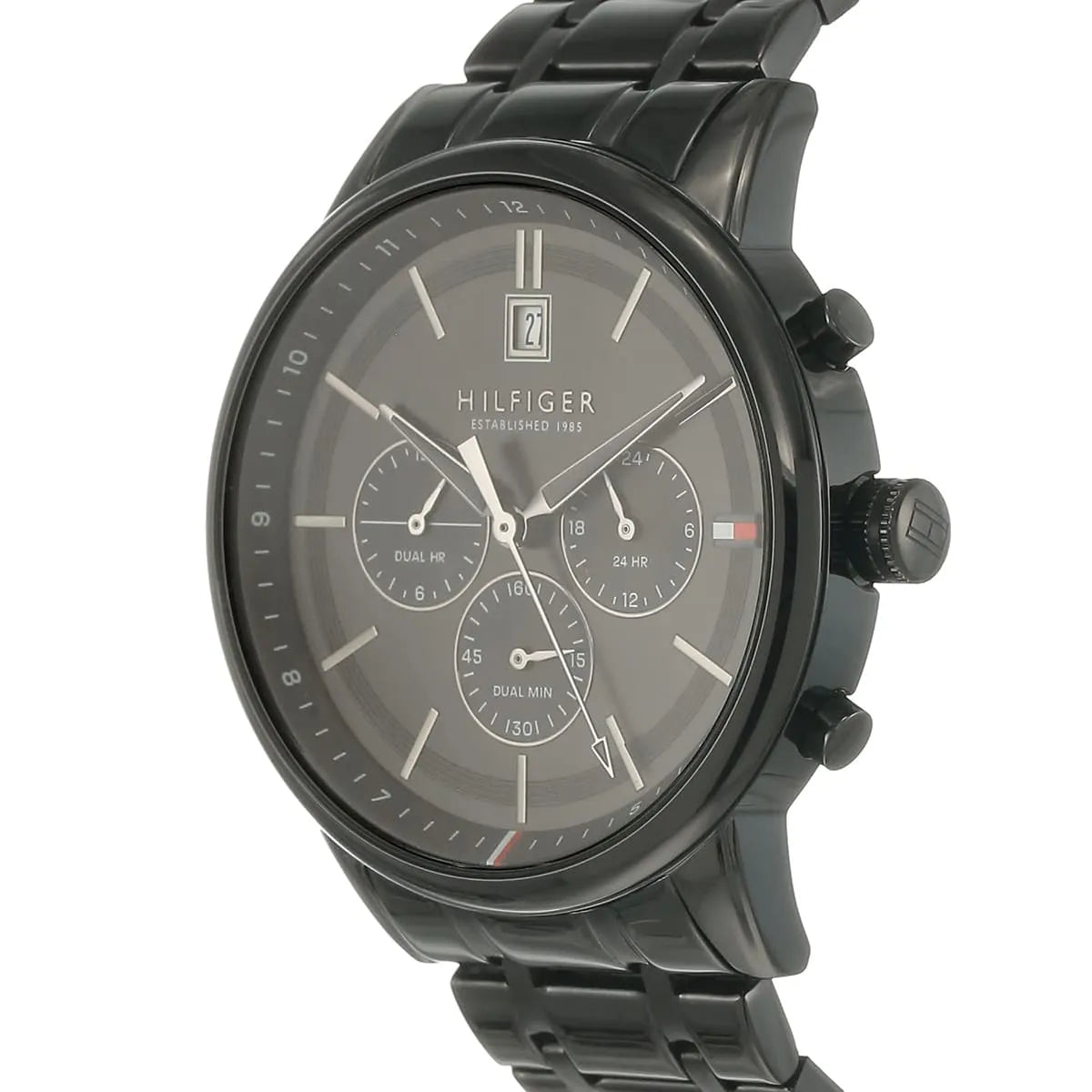 Tommy Hilfiger 1791695 watch side view with chronograph pushers and crown