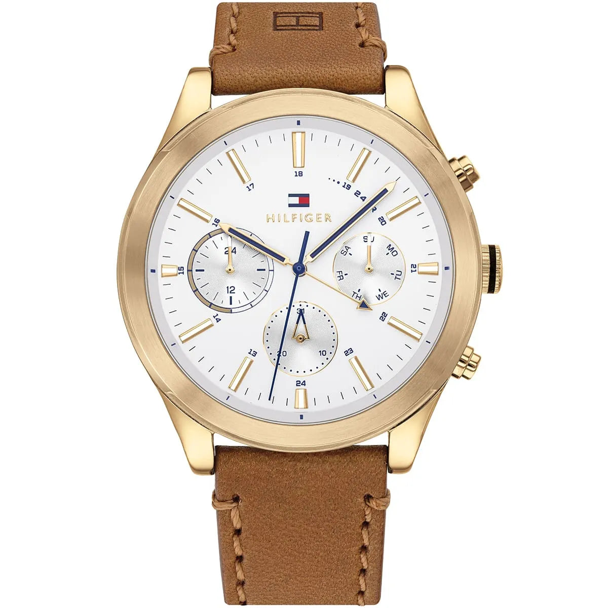 Tommy Hilfiger Quartz Multifunction Silver Dial Leather Strap Watch for Men - 1791742