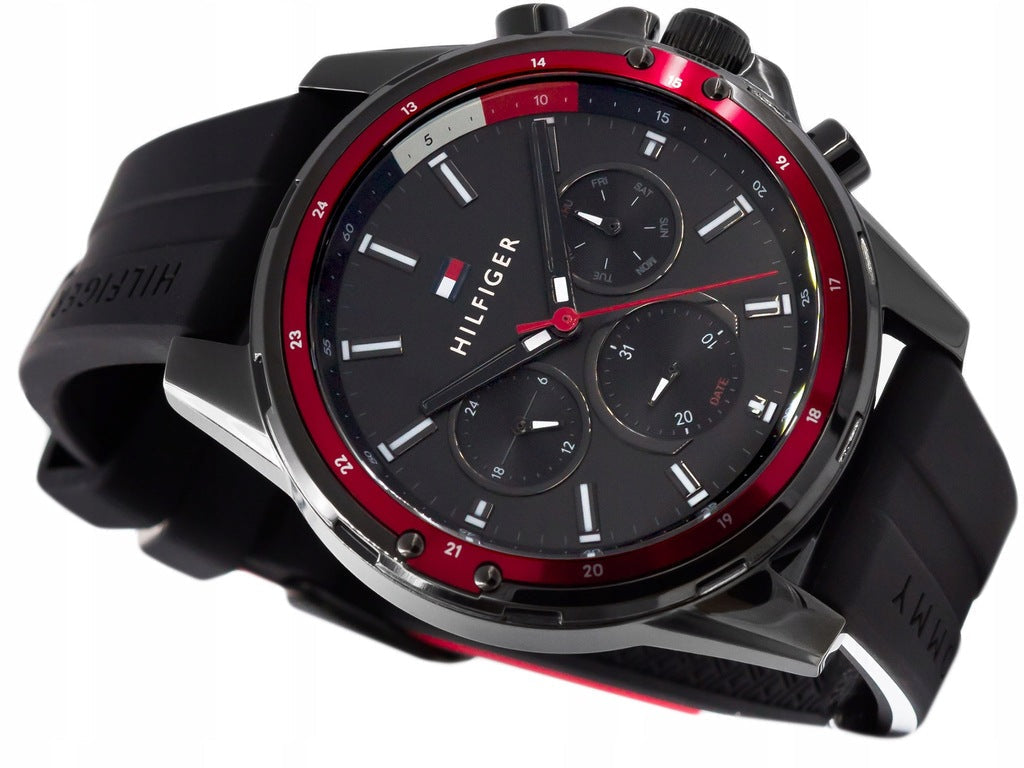 TOMMY HILFIGER MASON MULTI-DIAL BLACK SILICONE MEN'S WATCH - 1791793