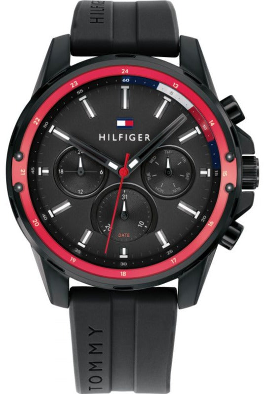 TOMMY HILFIGER MASON MULTI-DIAL BLACK SILICONE MEN'S WATCH - 1791793