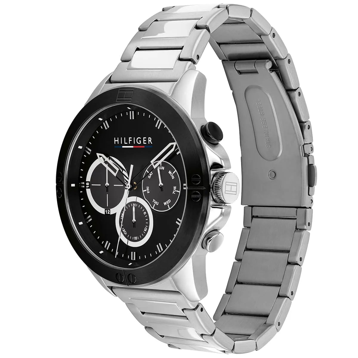 Tommy Hilfiger Quartz Silver Stainless Steel Black Dial 46mm Men's Watch - 1791890