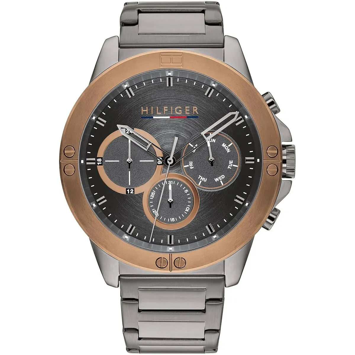 Tommy Hilfiger 1791892 men's quartz watch with grey dial and rose gold bezel
