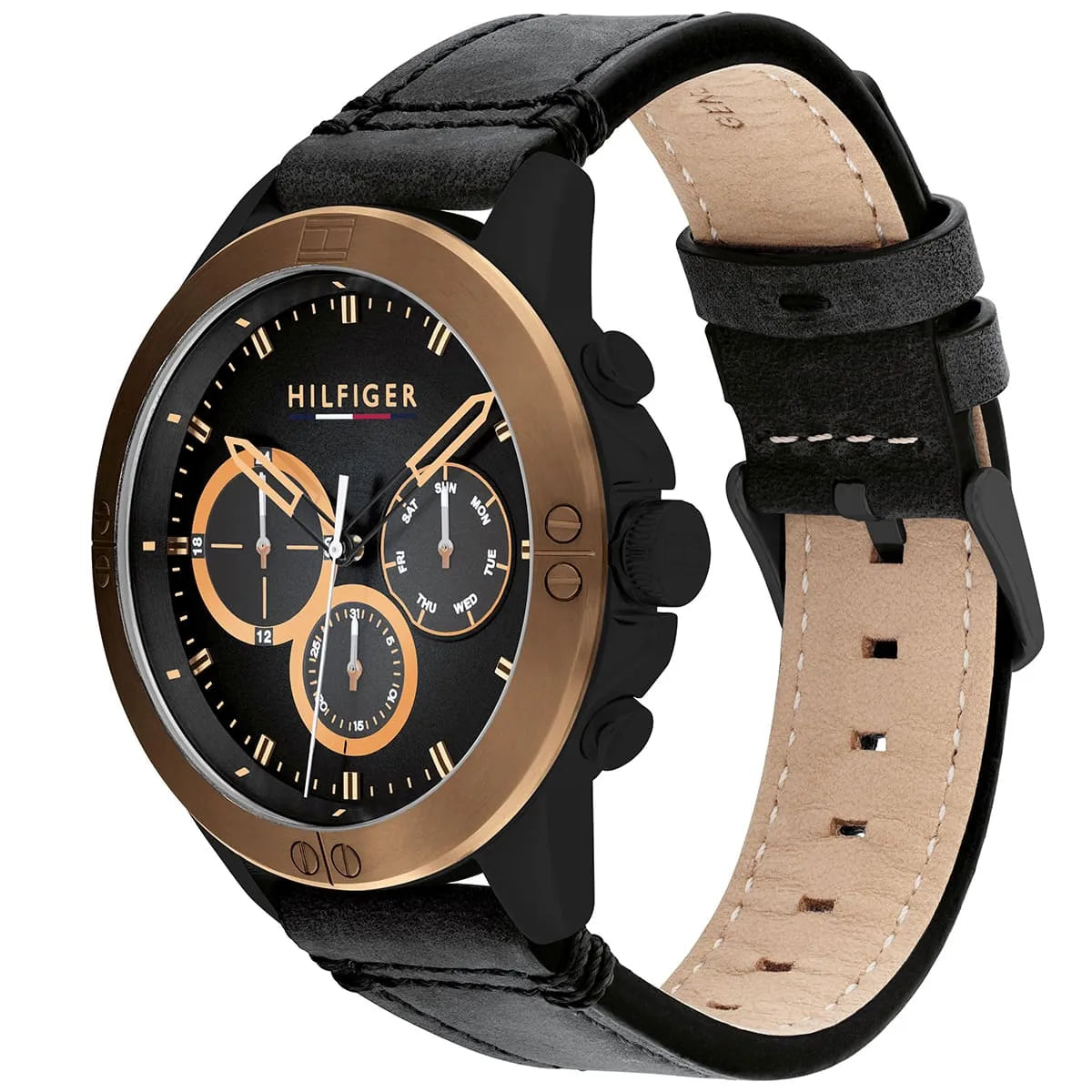 Tommy Hilfiger Black Leather Multi-function Men's Watch - 1791893