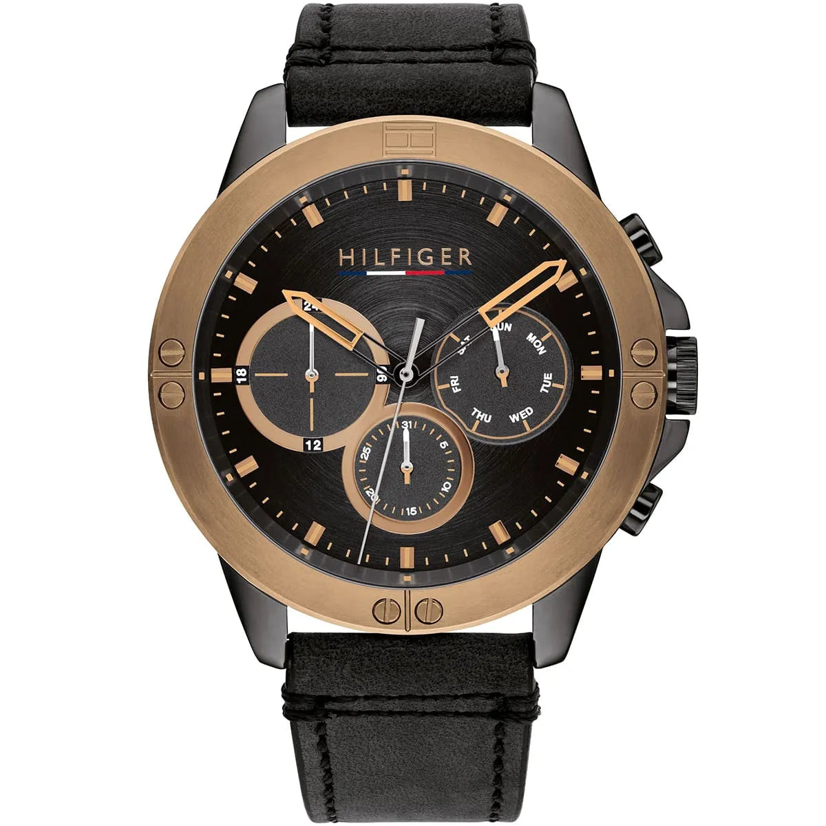 Tommy Hilfiger Black Leather Multi-function Men's Watch - 1791893