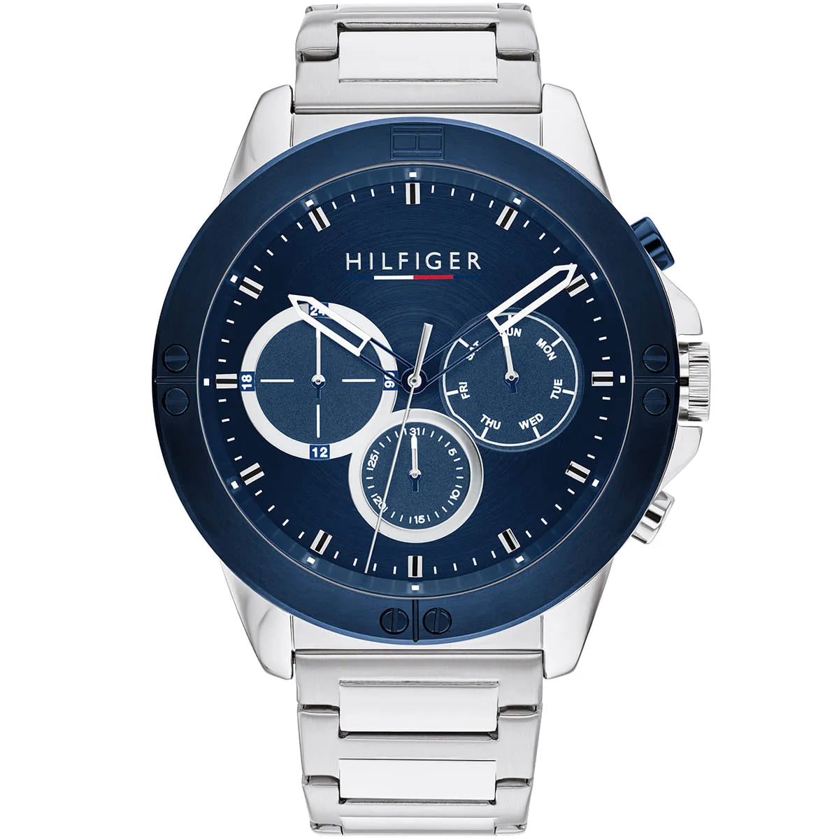 Tommy Hilfiger Harley chronograph watch with blue dial and stainless steel bracelet