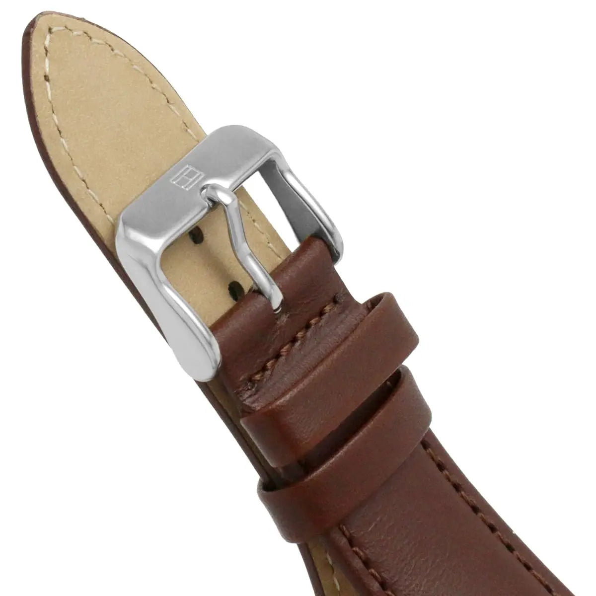 Tommy Hilfiger Owen brown leather strap with silver buckle and contrast lining