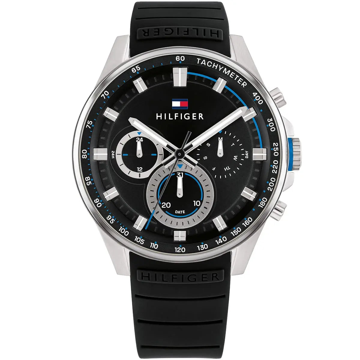 Tommy Hilfiger Max Black and Silver Dial Rubber Strap Quartz Men's Watch - 1791971