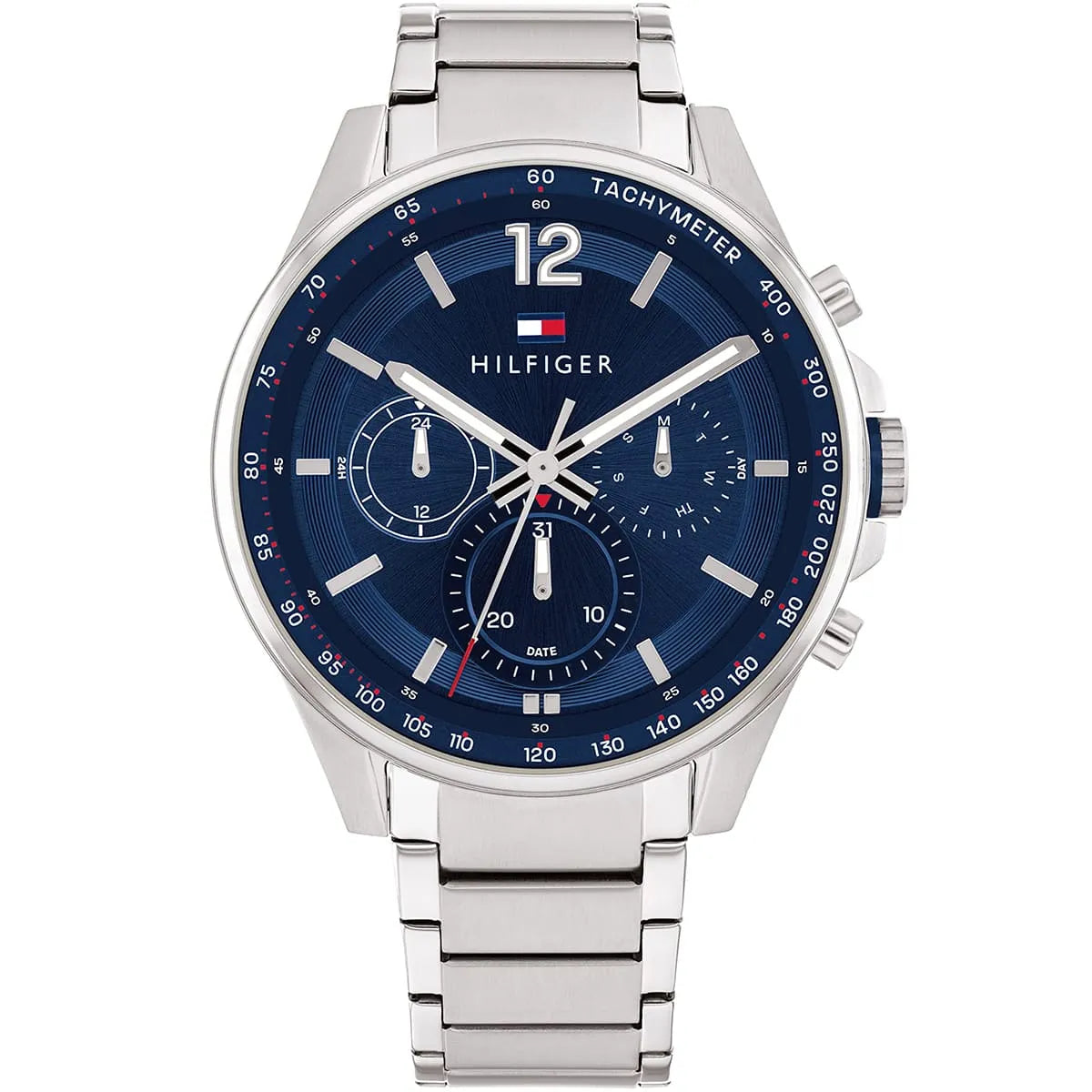 Tommy Hilfiger Max men's watch with navy chronograph dial and stainless steel bracelet