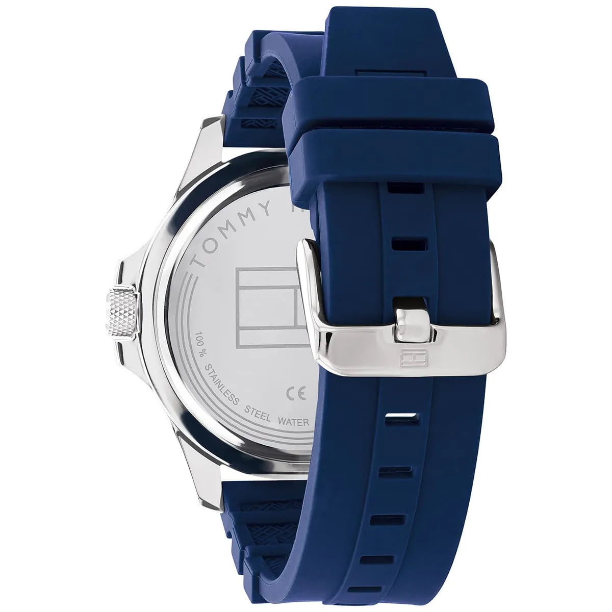 Tommy Hilfiger 1791991 caseback view showing stainless steel case back with water resistance marking