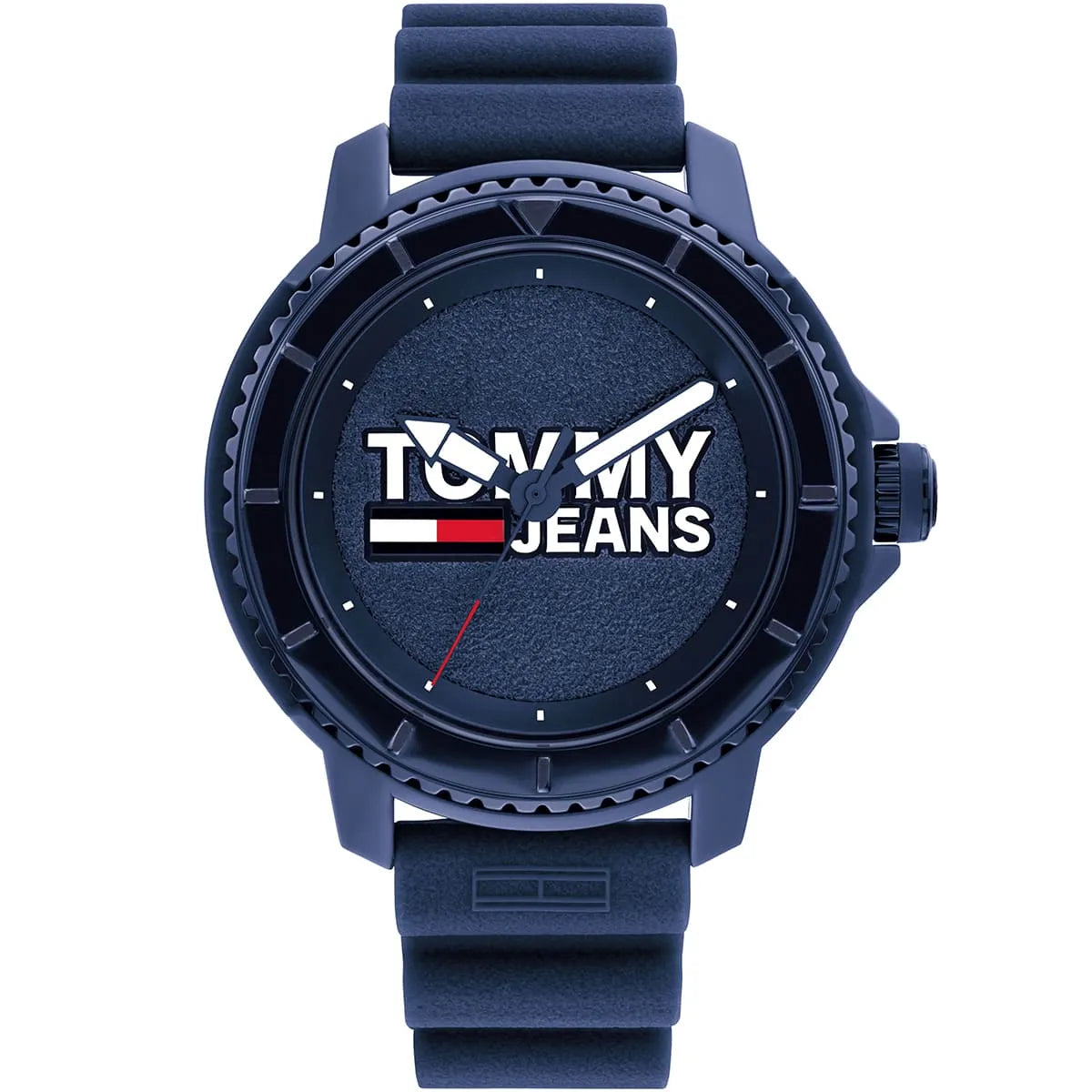 Tommy Hilfiger Jeans Tokyo watch with blue dial and blue silicone strap, front view