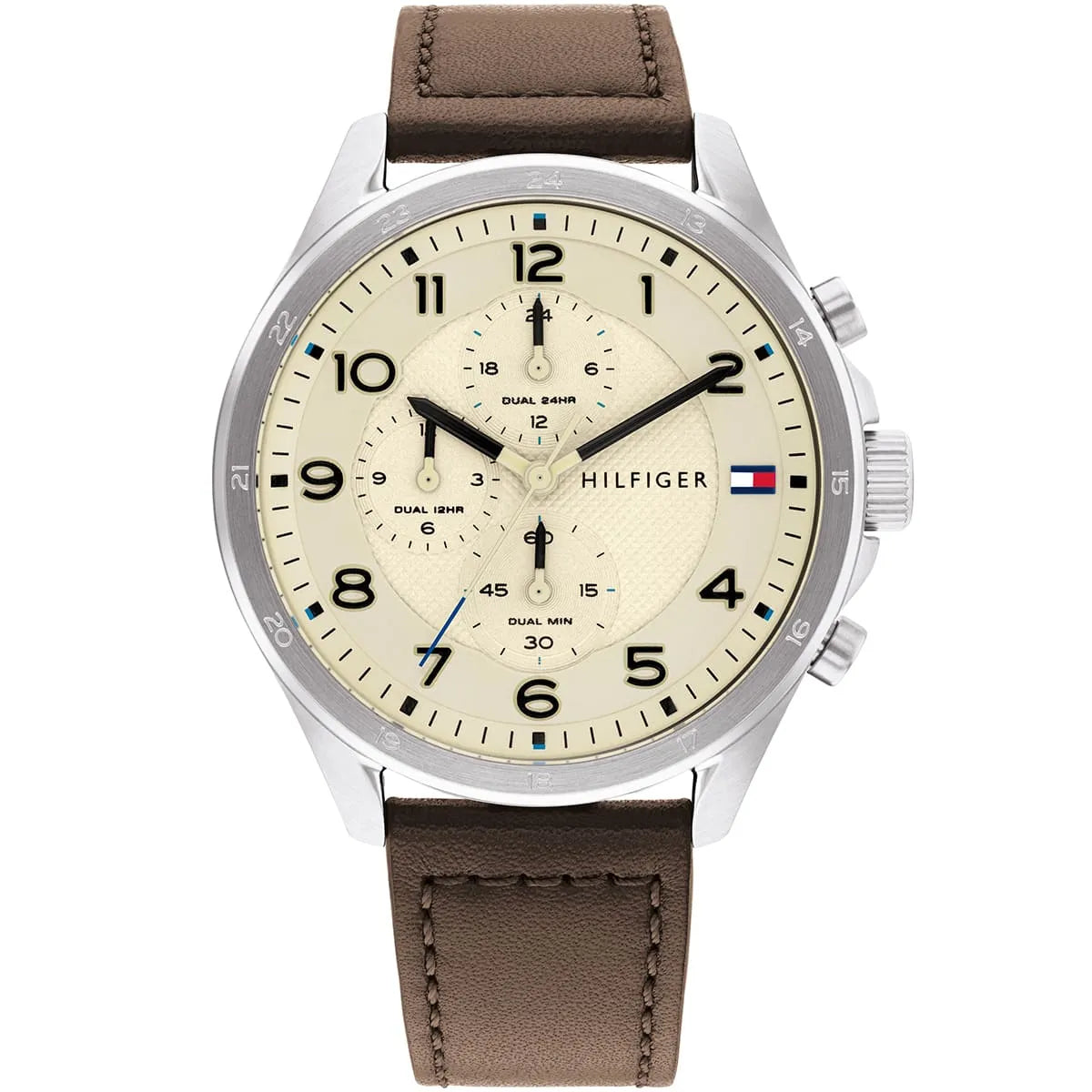 Tommy Hilfiger Axel Multifunction Leather Strap Cream Dial Quartz  Men's Watch - 1792003