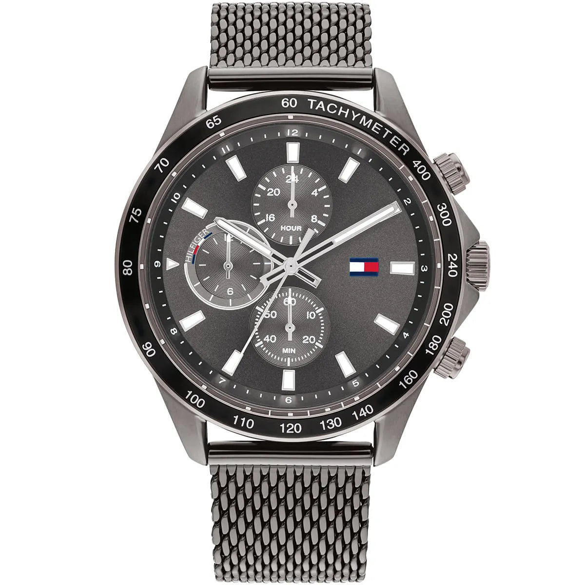 Tommy Hilfiger Miles Grey and Black Dial Steel Mesh Bracelet Men's Watch - 1792019
