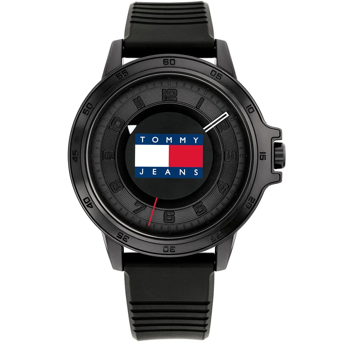 Tommy Hilfiger Jeans black dial quartz watch with silicone strap, 44mm case