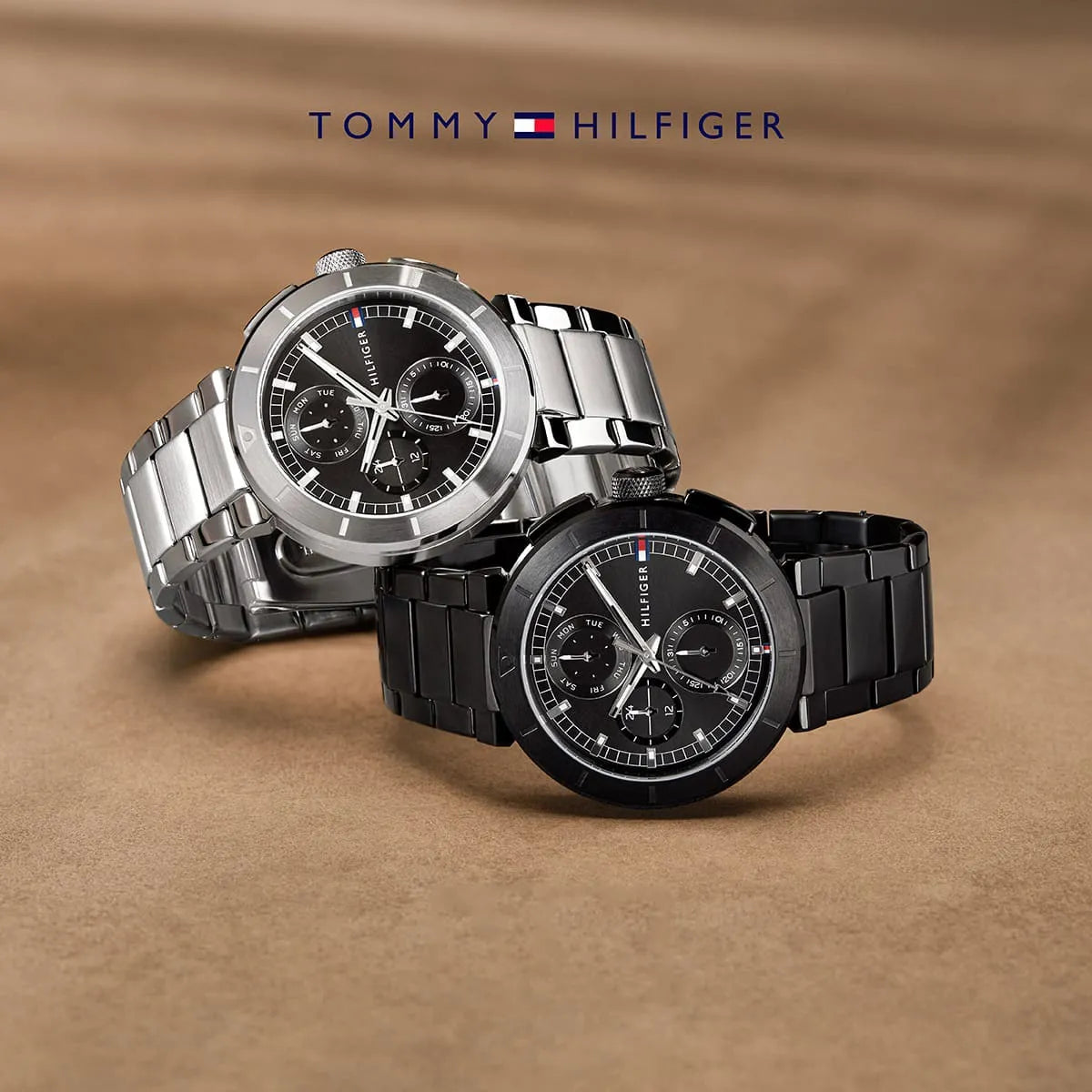 Tommy Hilfiger Lorenzo collection showing silver and black dial variants