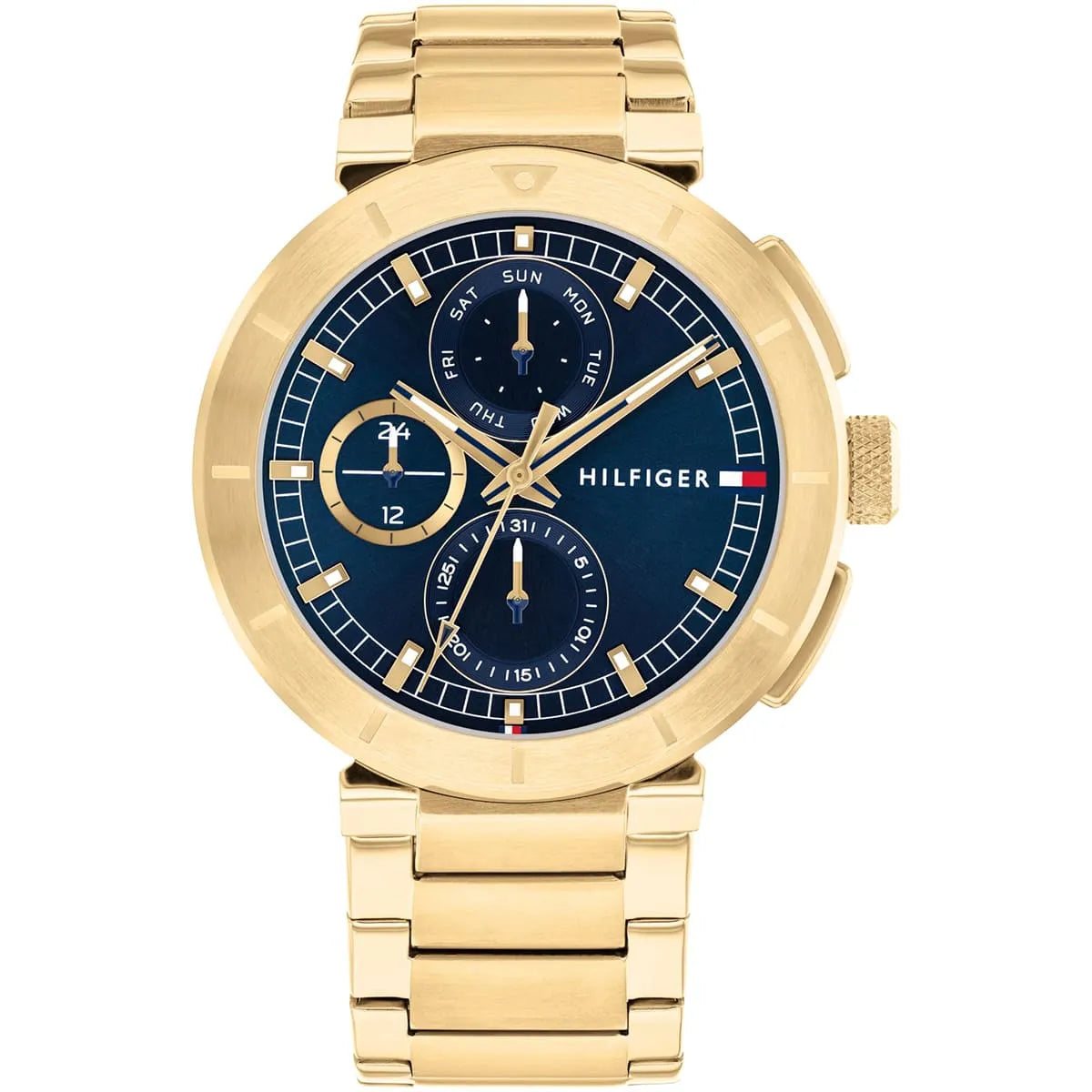 Tommy Hilfiger Lorenzo gold-tone watch with blue dial and chronograph subdials