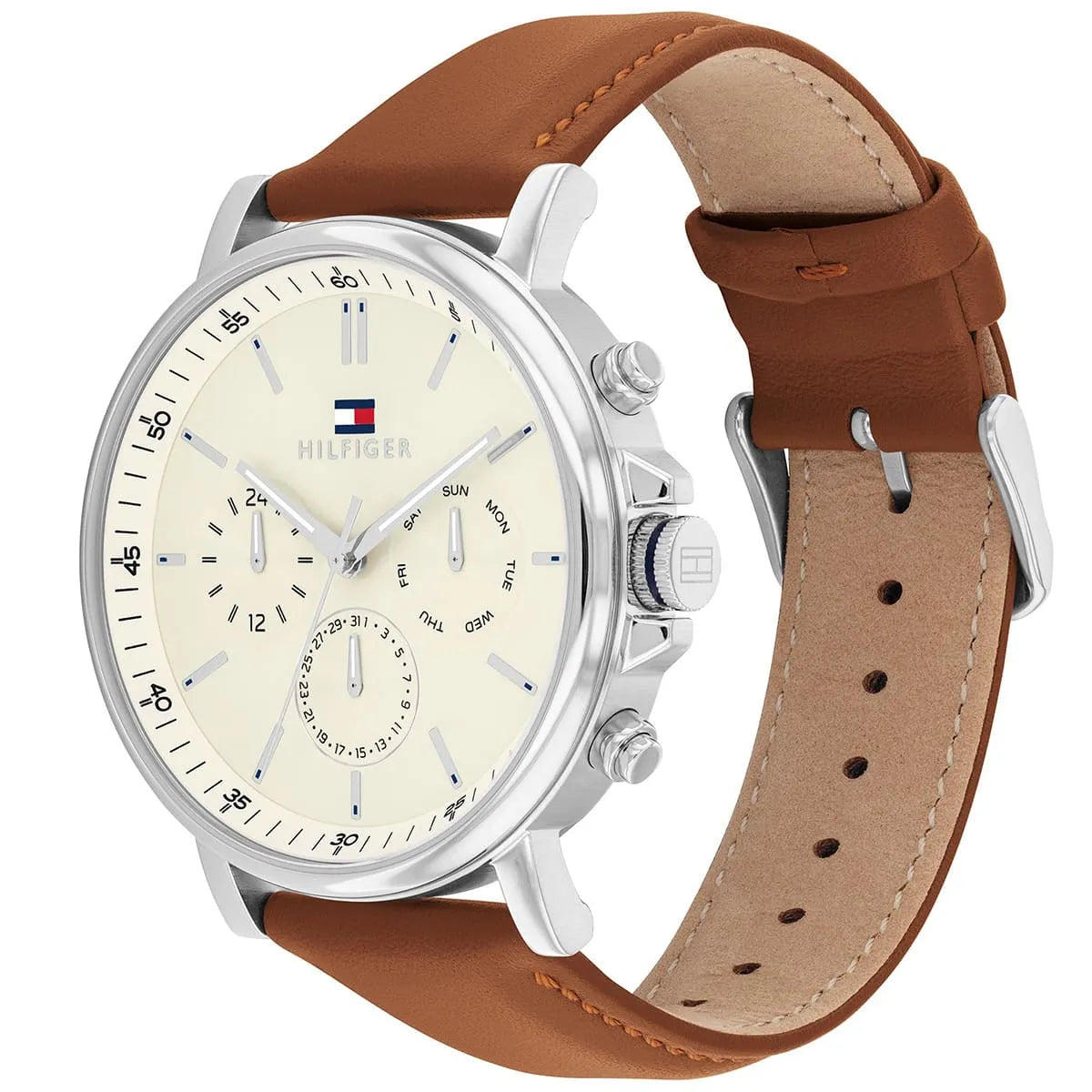 Tommy Hilfiger Brown Leather Parchment Dial Multi-function Men's Watch - 1792143