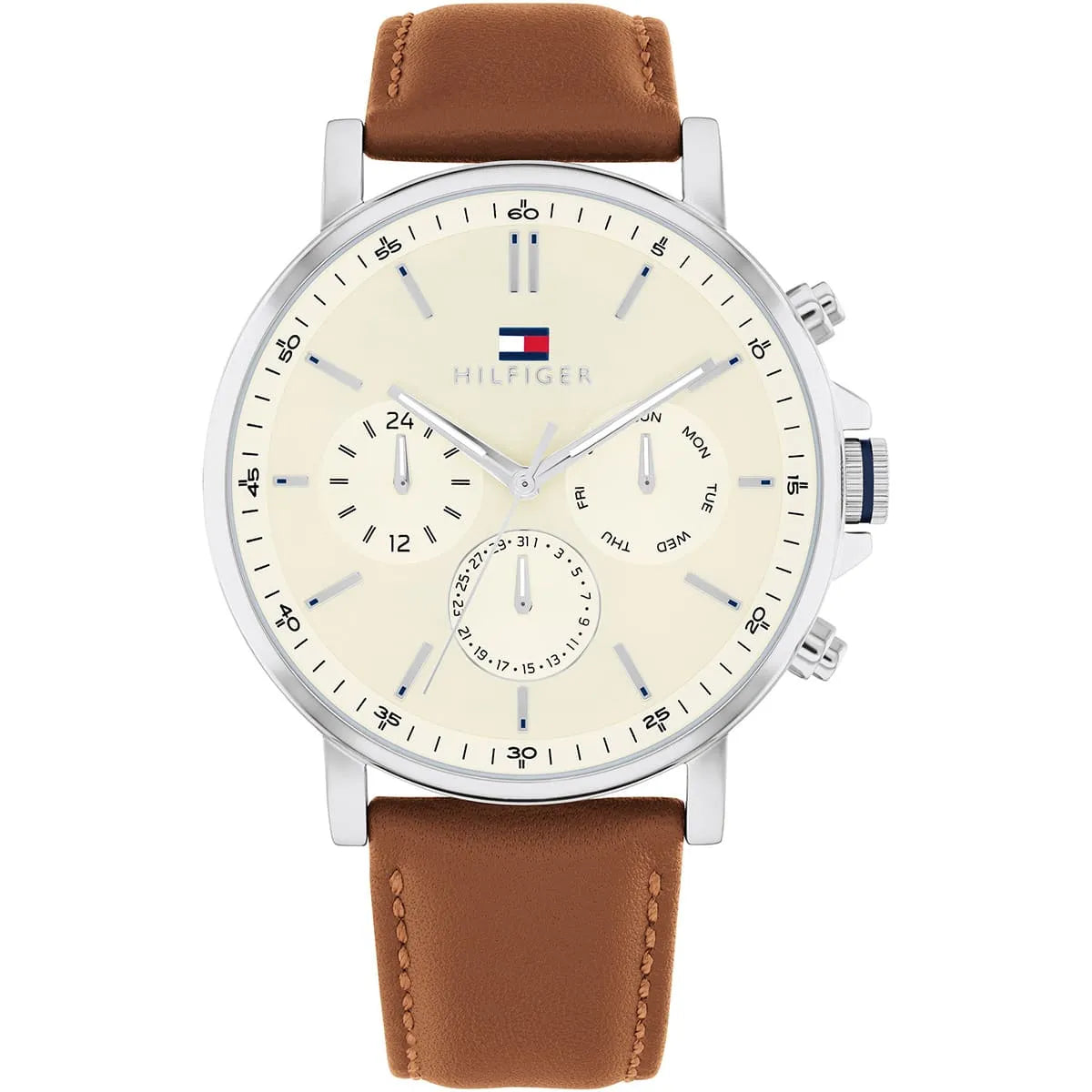 Tommy Hilfiger Brown Leather Parchment Dial Multi-function Men's Watch - 1792143