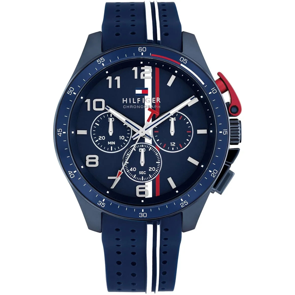 Tommy Hilfiger Bank men's chronograph watch with navy blue dial and silicon strap