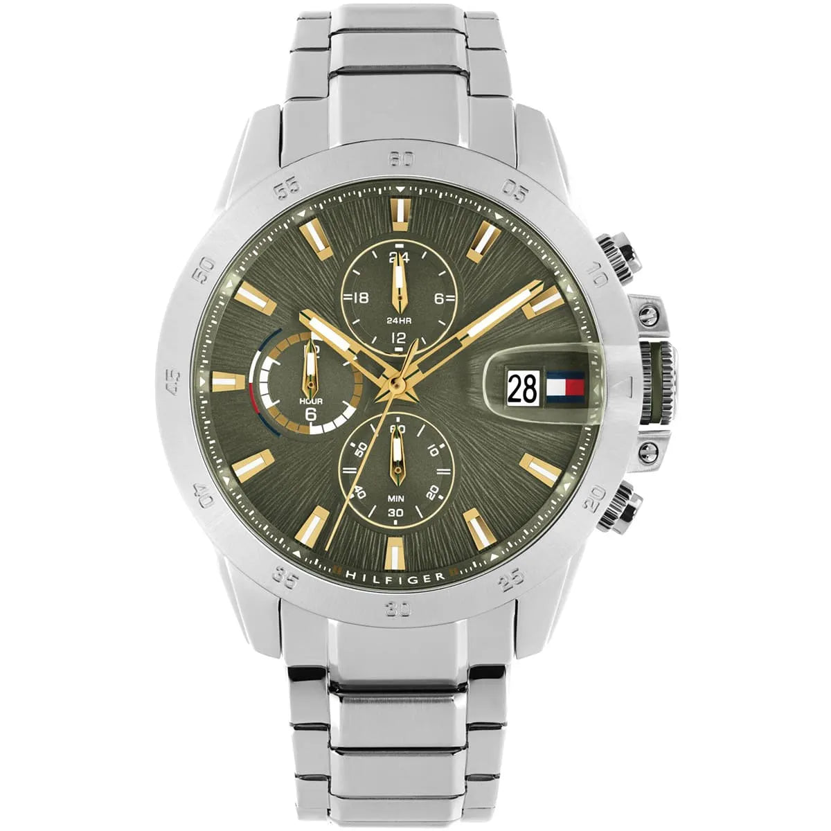 Tommy Hilfiger Jameson 43mm quartz chronograph men's watch with green dial and stainless steel strap