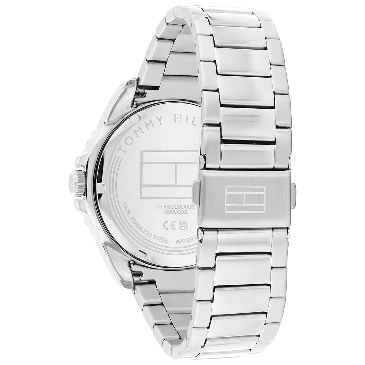Tommy Hilfiger Oceanic Diver caseback displaying stainless steel construction