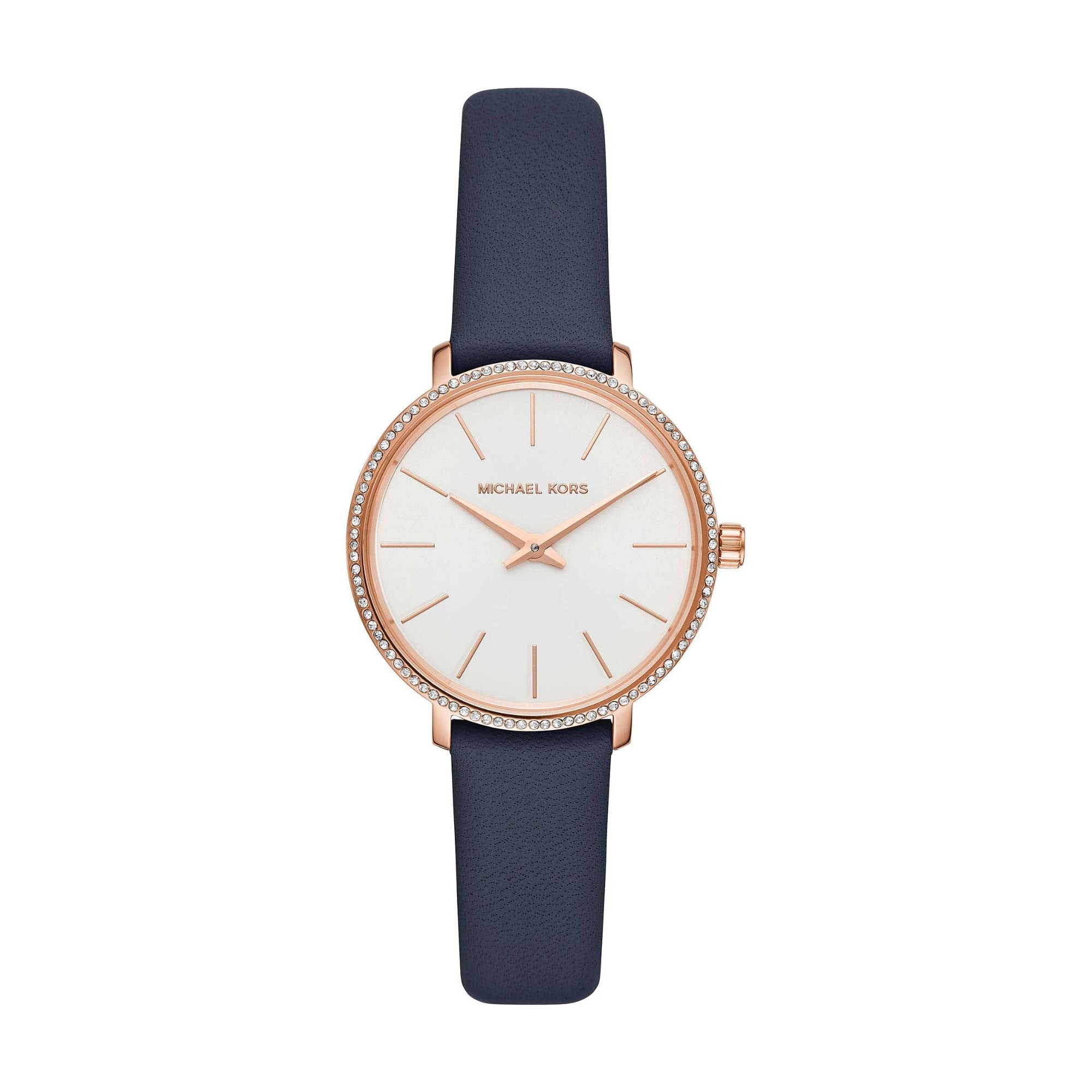 Michael Kors Pyper Three-Hand Rose Gold-Tone and Blue Leather Women's Watch - MK2804