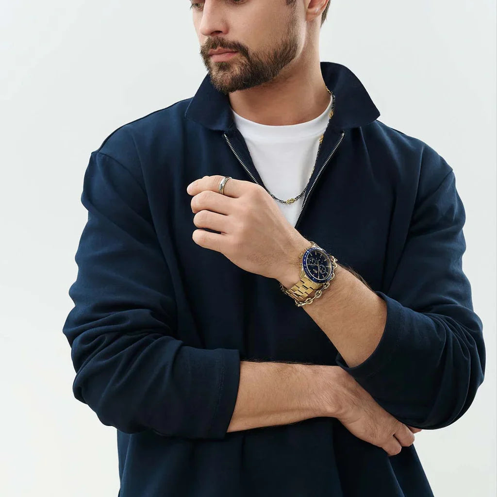 Lacoste Boston Gold Steel Blue Dial Men's Chronograph Watch - 2011096