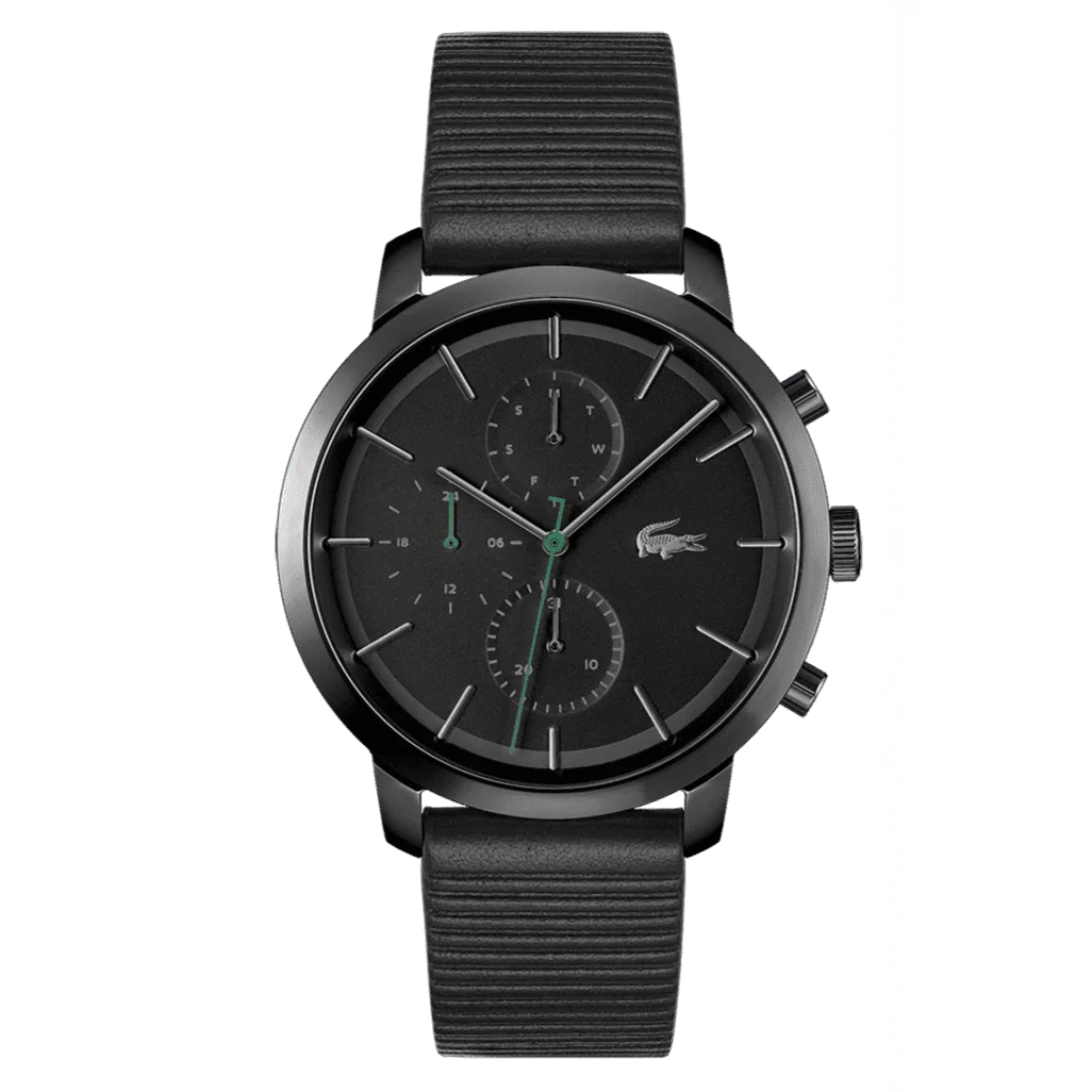 LACOSTE REPLAY MULTI-FUNCTION BLACK LEATHER WATCH - 2011177