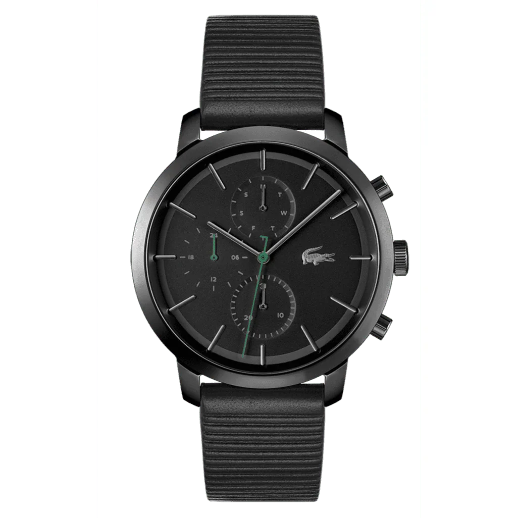 LACOSTE REPLAY MULTI-FUNCTION BLACK LEATHER WATCH - 2011177