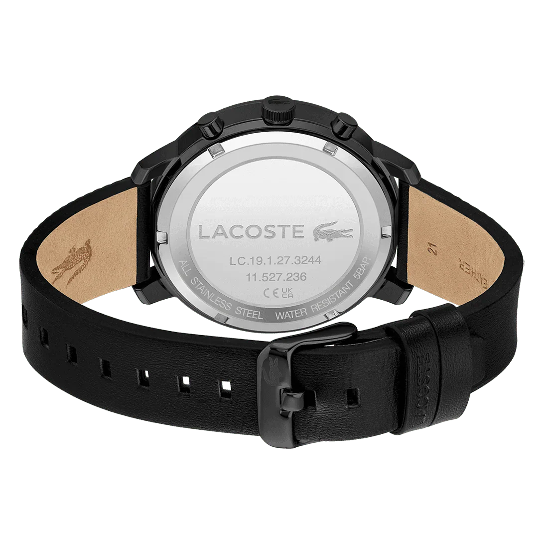 LACOSTE REPLAY MULTI-FUNCTION BLACK LEATHER WATCH - 2011177