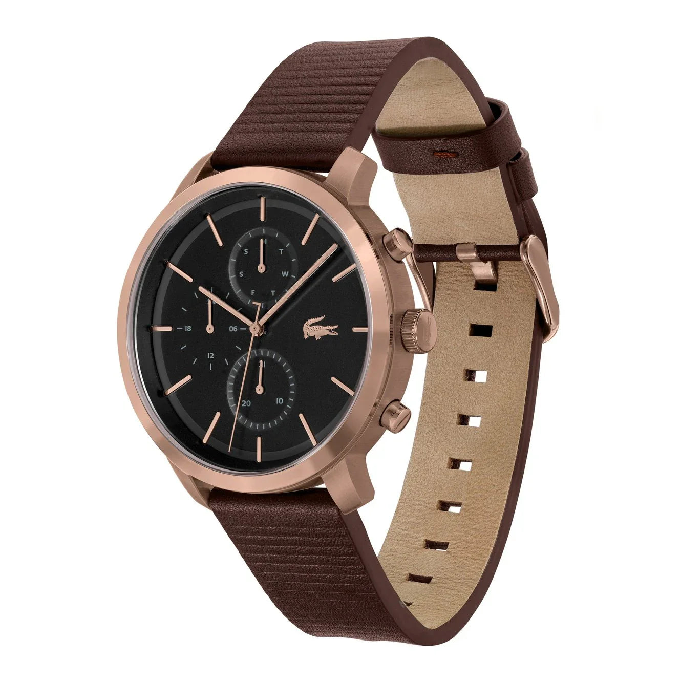Lacoste Chronograph Analog Black Dial Brown Leather Strap Men  2011257