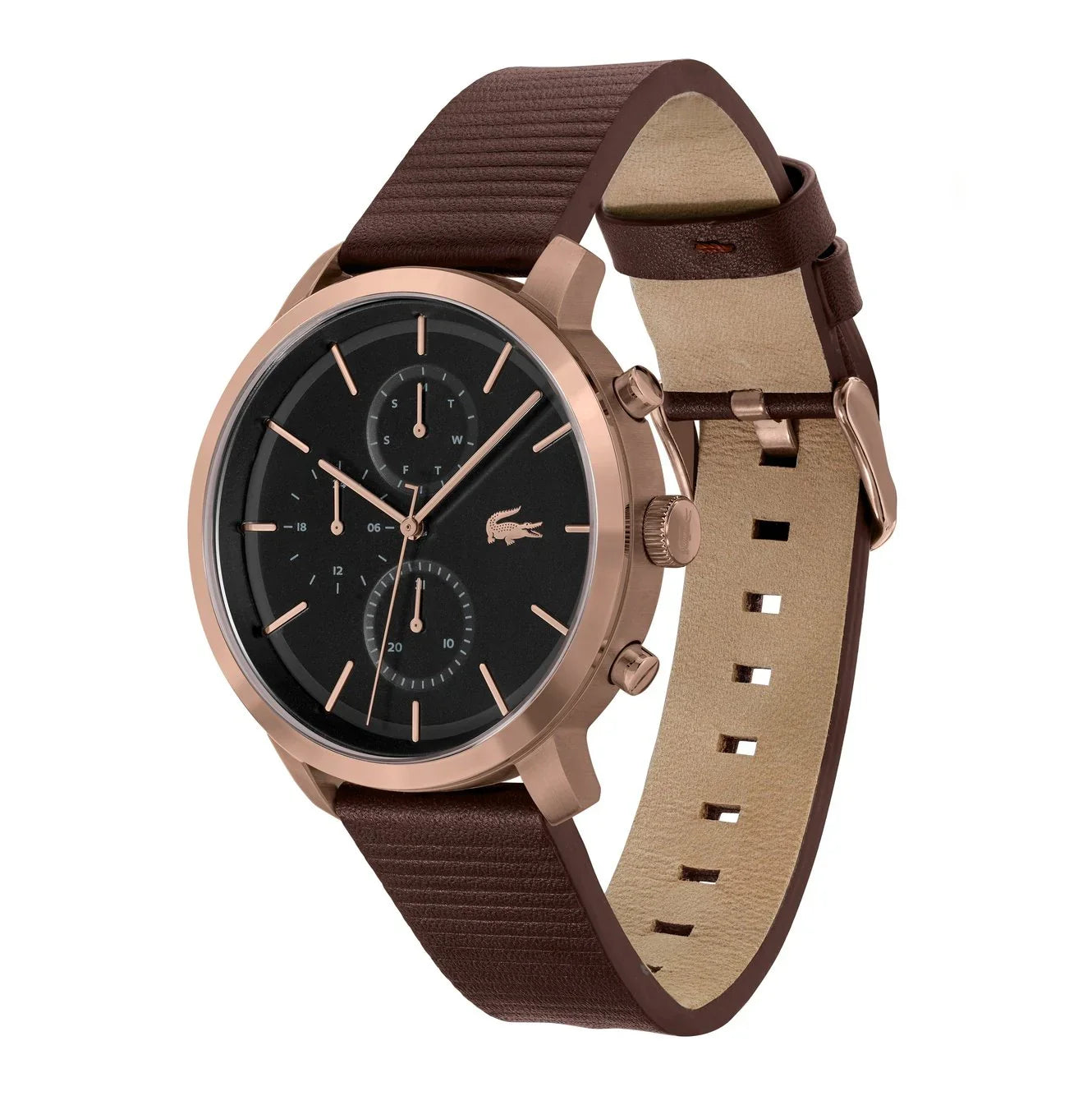 Lacoste Chronograph Analog Black Dial Brown Leather Strap Men  2011257
