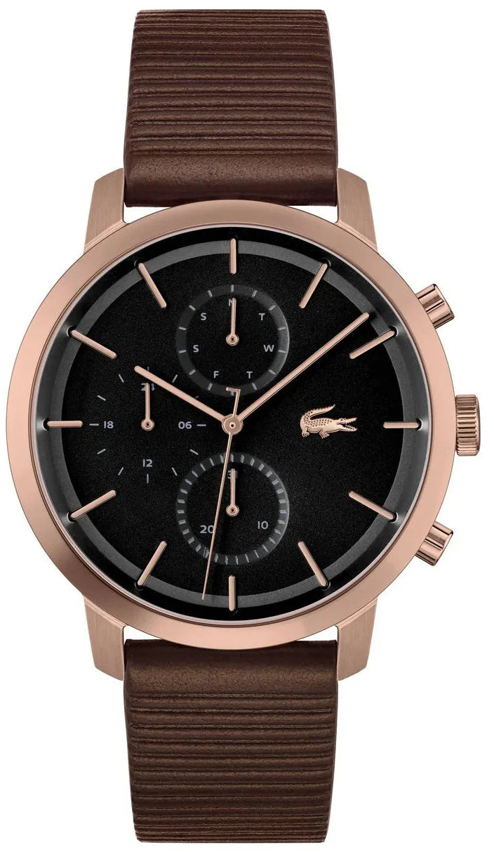 Lacoste Chronograph Analog Black Dial Brown Leather Strap Men  2011257