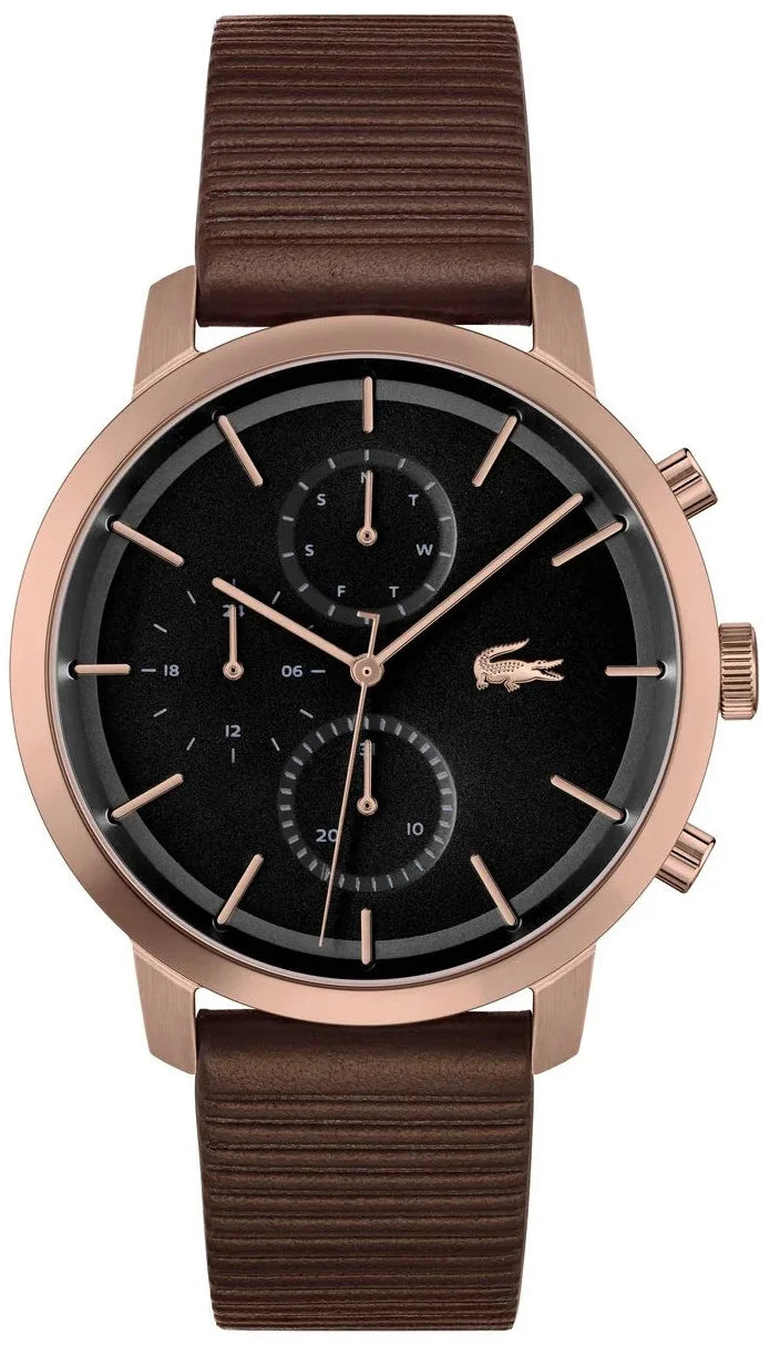 Lacoste Chronograph Analog Black Dial Brown Leather Strap Men  2011257