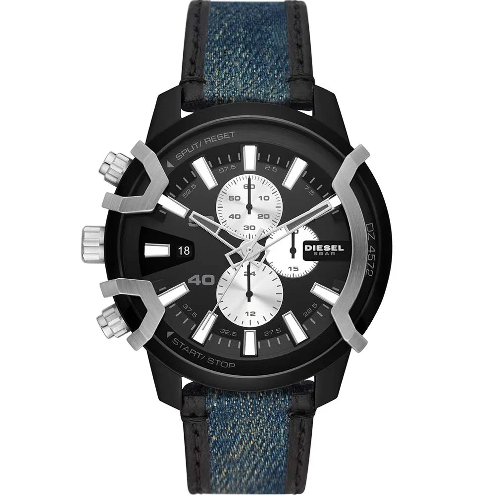 Diesel Griffed Chronograph Denim and Leather Men's Watch - DZ4572