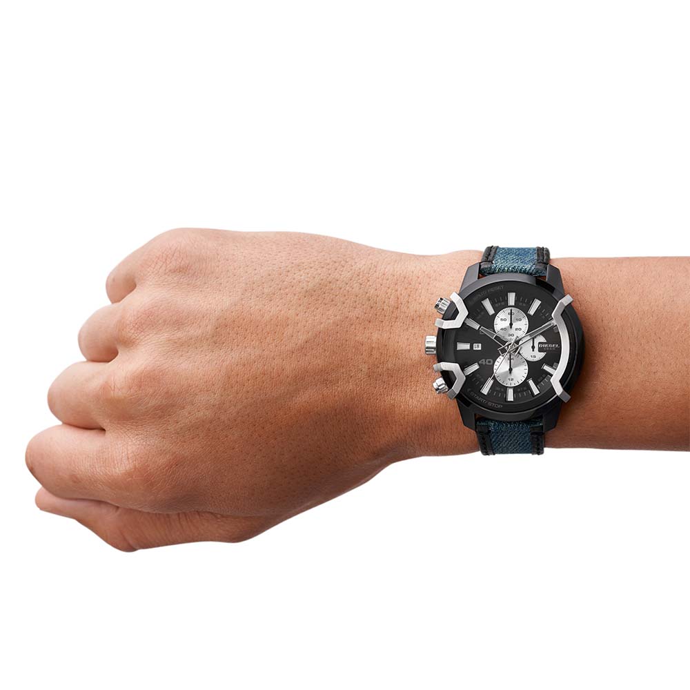 Diesel Griffed Chronograph Denim and Leather Men's Watch - DZ4572