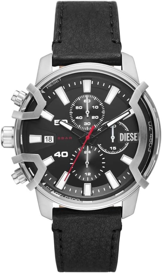 Diesel Griffed Chronograph Black Leather Watch - DZ4603