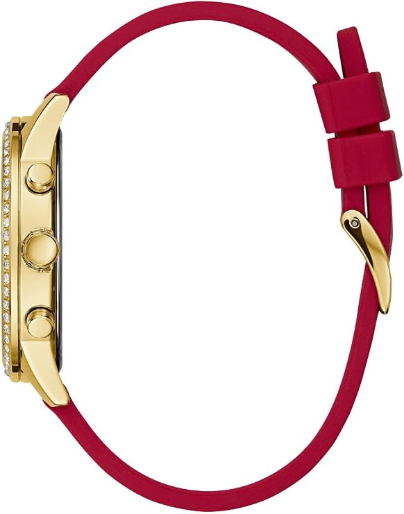 Guess Gold Tone Case Red Silicone Strap Multi function Women's Watch - W1135L6