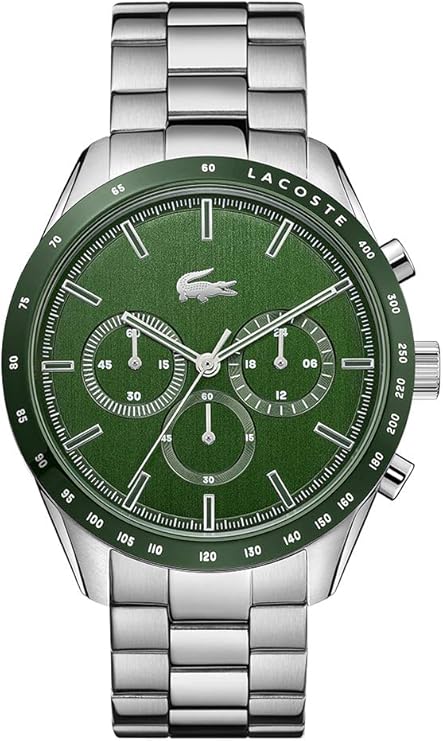 Lacoste Boston Chronograph Green Dial Silver Breacelet 42MM Mens Watch - 2011080