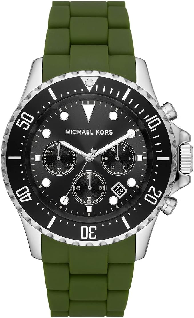 Michael Kors Oversized Everest Chronograph Silver-Tone and Silicone GREEN Men's Watch - MK8981