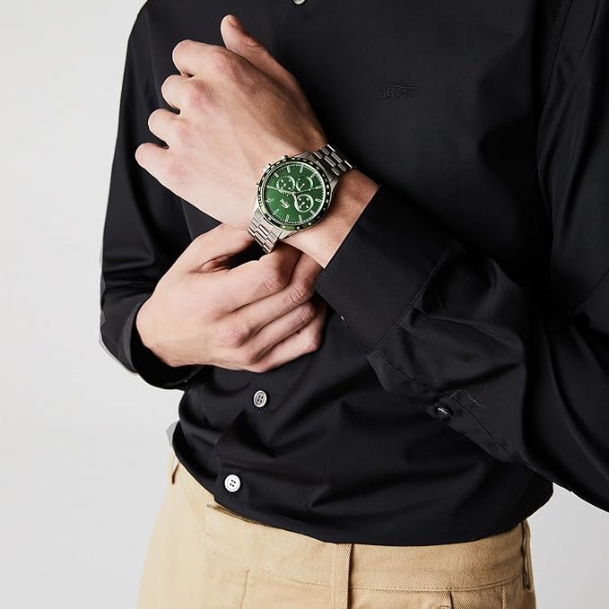 Lacoste Boston Chronograph Green Dial Silver Breacelet 42MM Mens Watch - 2011080