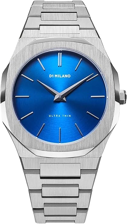 D1 Milano Ultra Thin Blue Brushed Dial Silver Steel Bracelet UTBJ09