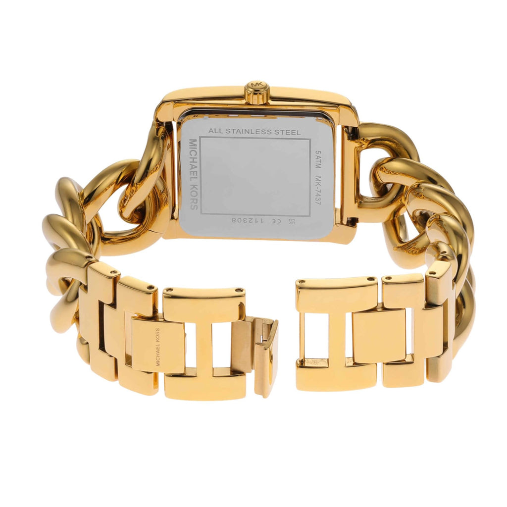 Michael Kors Mini Emery Animal Pavé Rectangular Gold Curb-link/chain Women's Watch - MK7437