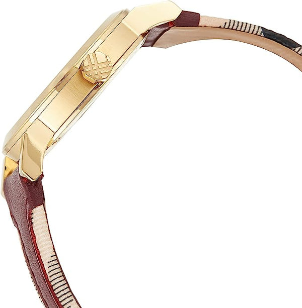 Burberry Women's Red Leather and Check Fabric Women's Watch BU9111 - Watches of New Zealand #2