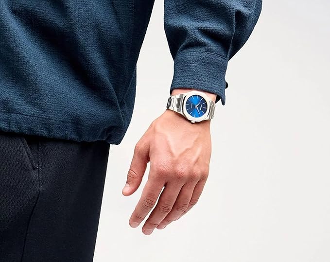 D1 Milano Ultra Thin Blue Brushed Dial Silver Steel Bracelet UTBJ09