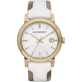 Burberry BU9015 Women's Swiss Heymarket Check Fabric and White Leather Band White Dial Women's Watch  BU9015 - Watches of New Zealand