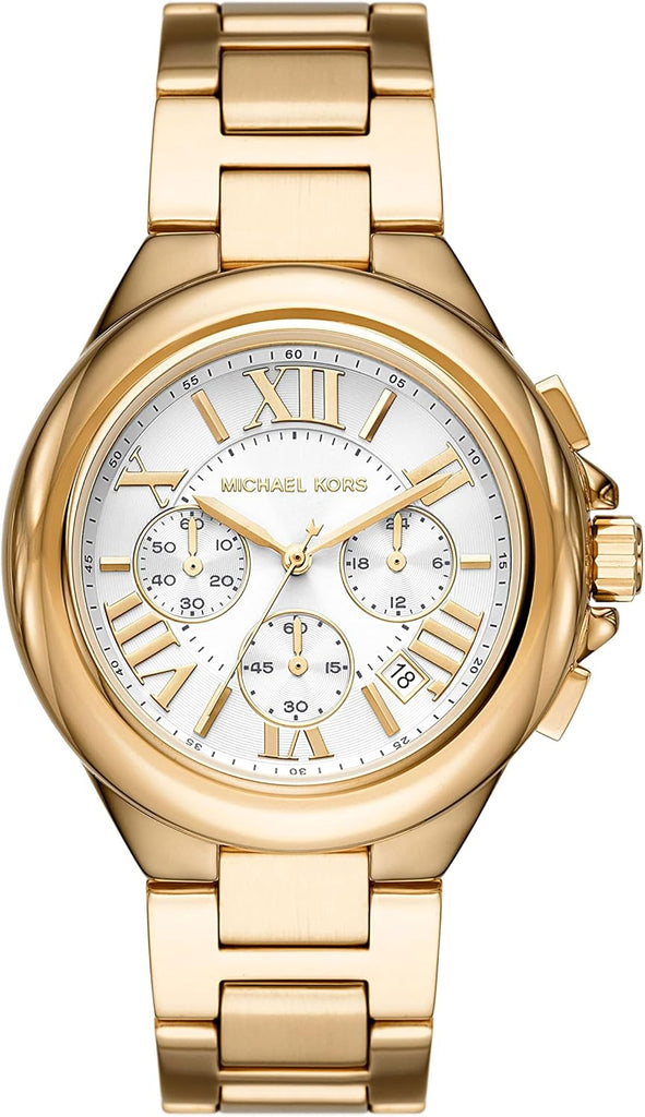 Michael Kors Oversized Camille Chronograph White Dial Gold Women's Watch - MK7270