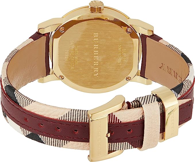 Burberry Women's Red Leather and Check Fabric Women's Watch BU9111 - Watches of New Zealand #3