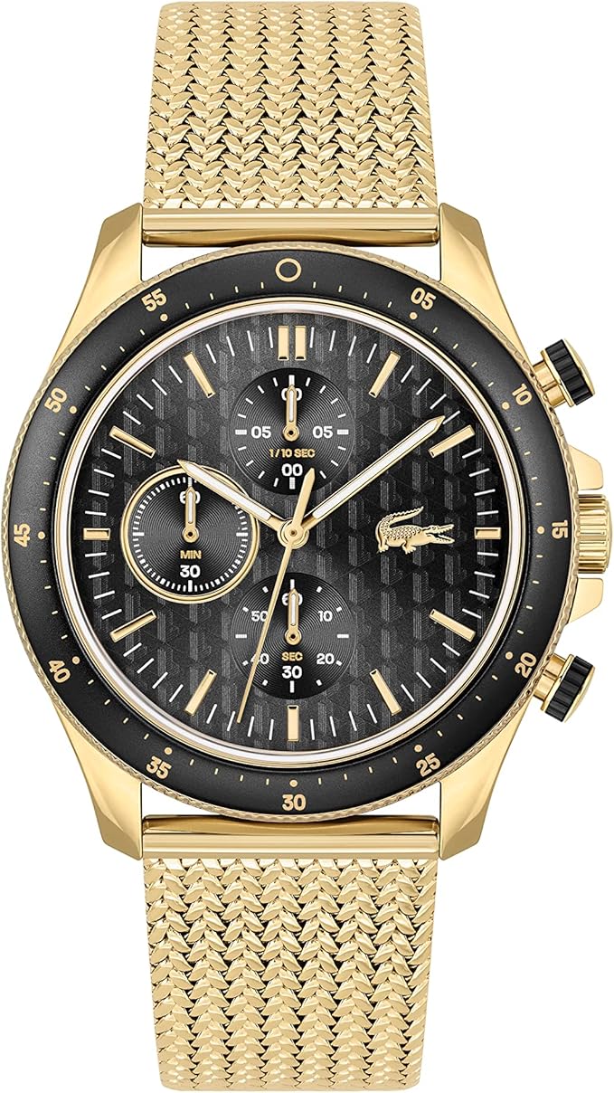 Lacoste Gold Steel Mesh Black Dial Fashion Chrono Men's Watch - 2011254