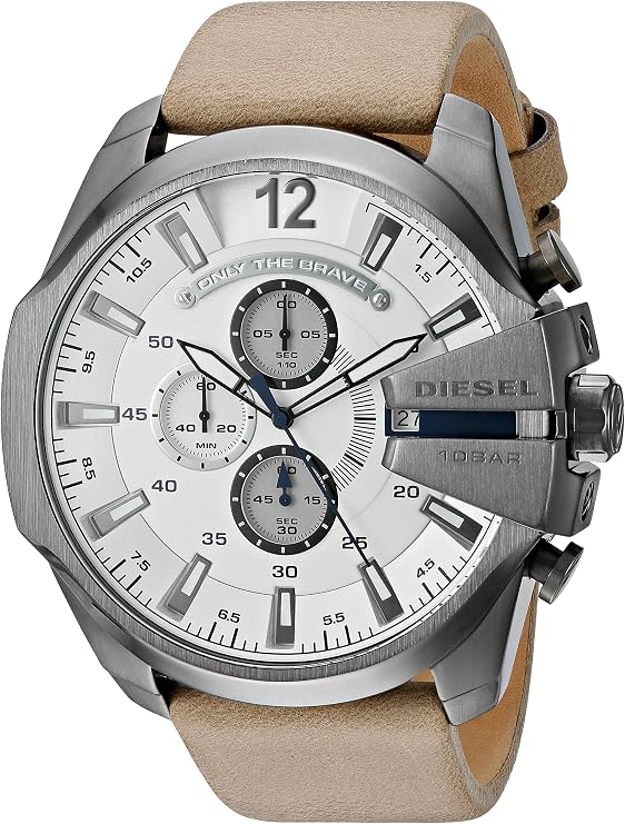 DIESEL MEGA CHIEF TAUPE LEATHER STRAP GUNMETAL CASE - DZ4359
