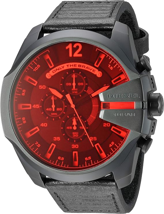 Diesel Mega Chief Chronograph Black Leather Men's Watch - DZ4460